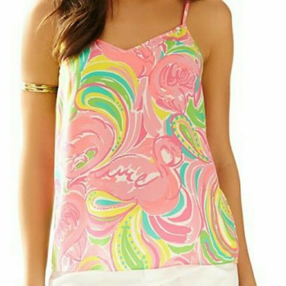 Lilly Pulitzer Multicolor Silk Dusk Flamingo Paisley Tank Top Size S